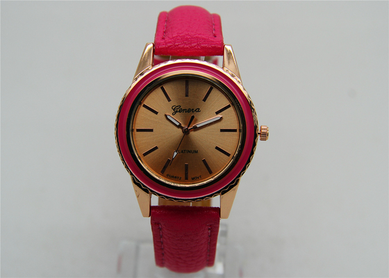 Pink Epoxy Leather strap Ladies Wrist Watches Round Waterproof