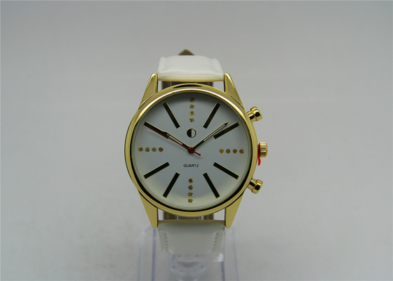 El reloj de cuero japonés de oro normal 3 de la pulsera corona 1ATM